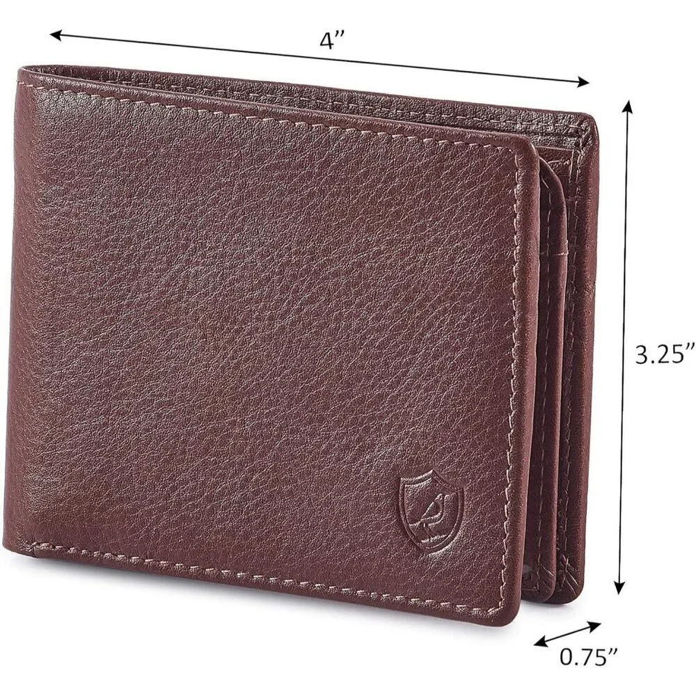 Men's Unique Metal Real Slim Dark Tan Genuine Vintage Leather Stylish Wallet